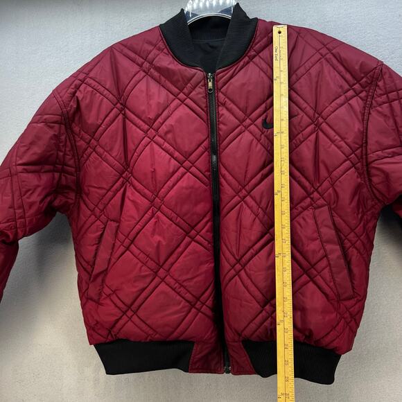 Nike Reversible Puffer Jacket Men's L Black Maroon Quilted Vintage Bomber Jacket - Picture 8 of 14